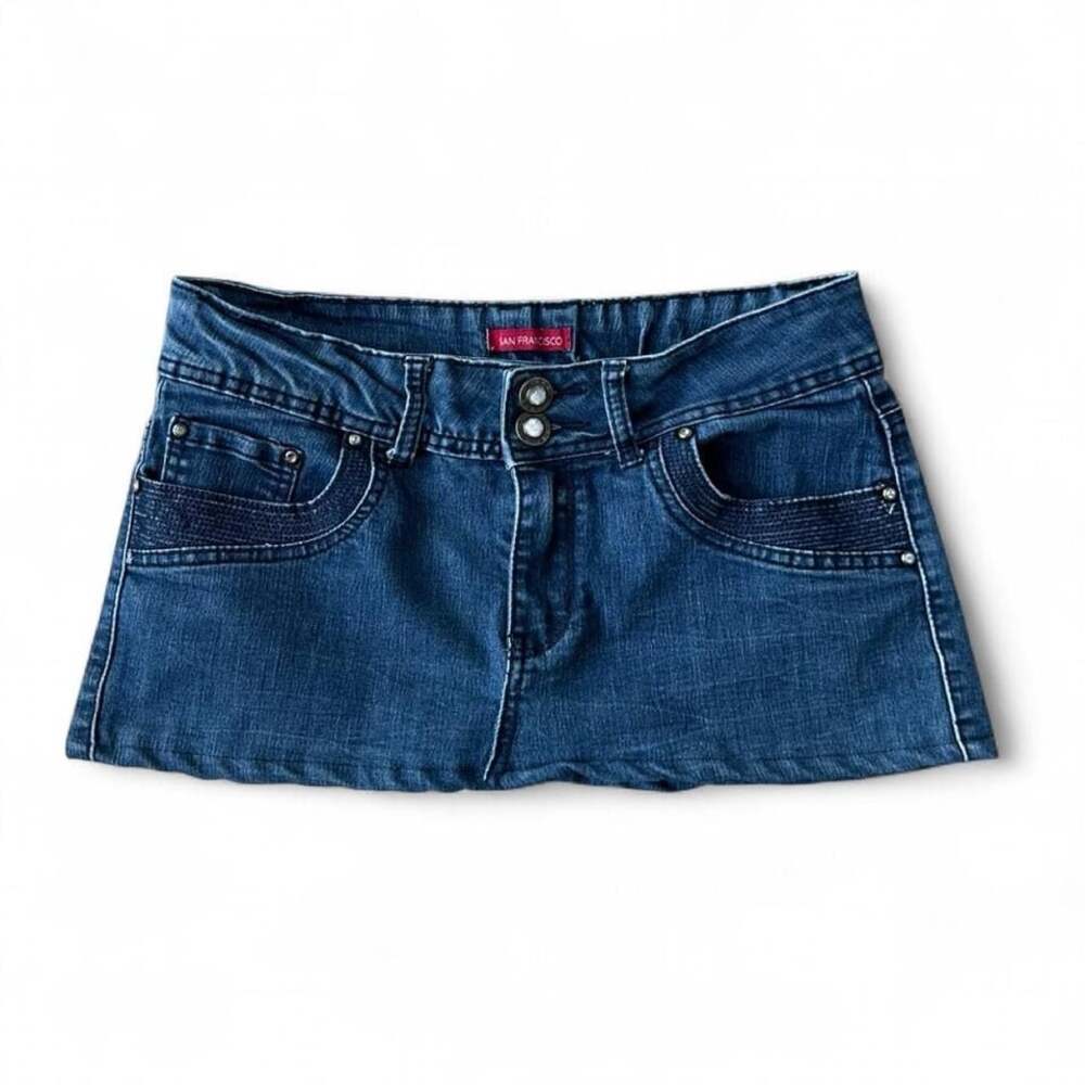 Y2K Reworked San Francisco Low Rise Denim Micro Mini Skirt – Size 9 (Waist 31”)